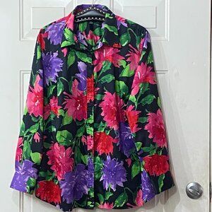 NEW Lauren Ralph Lauren Sz 2X Womens Blouse Shirt Long Sleeve Black/Multi Floral